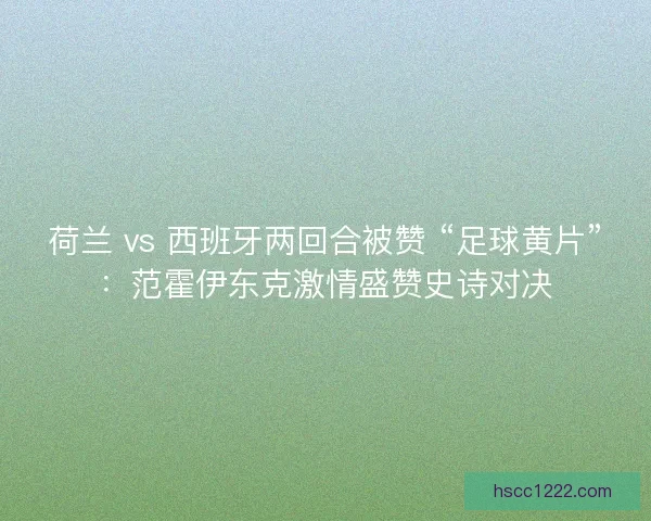 荷兰 vs 西班牙两回合被赞 “足球黄片”：范霍伊东克激情盛赞史诗对决