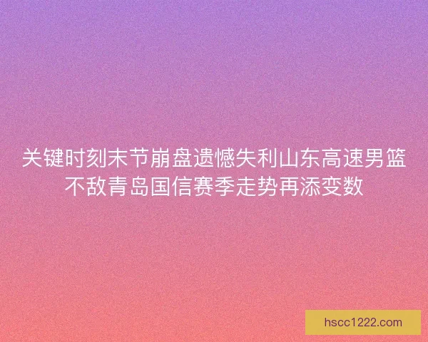 关键时刻末节崩盘遗憾失利山东高速男篮不敌青岛国信赛季走势再添变数